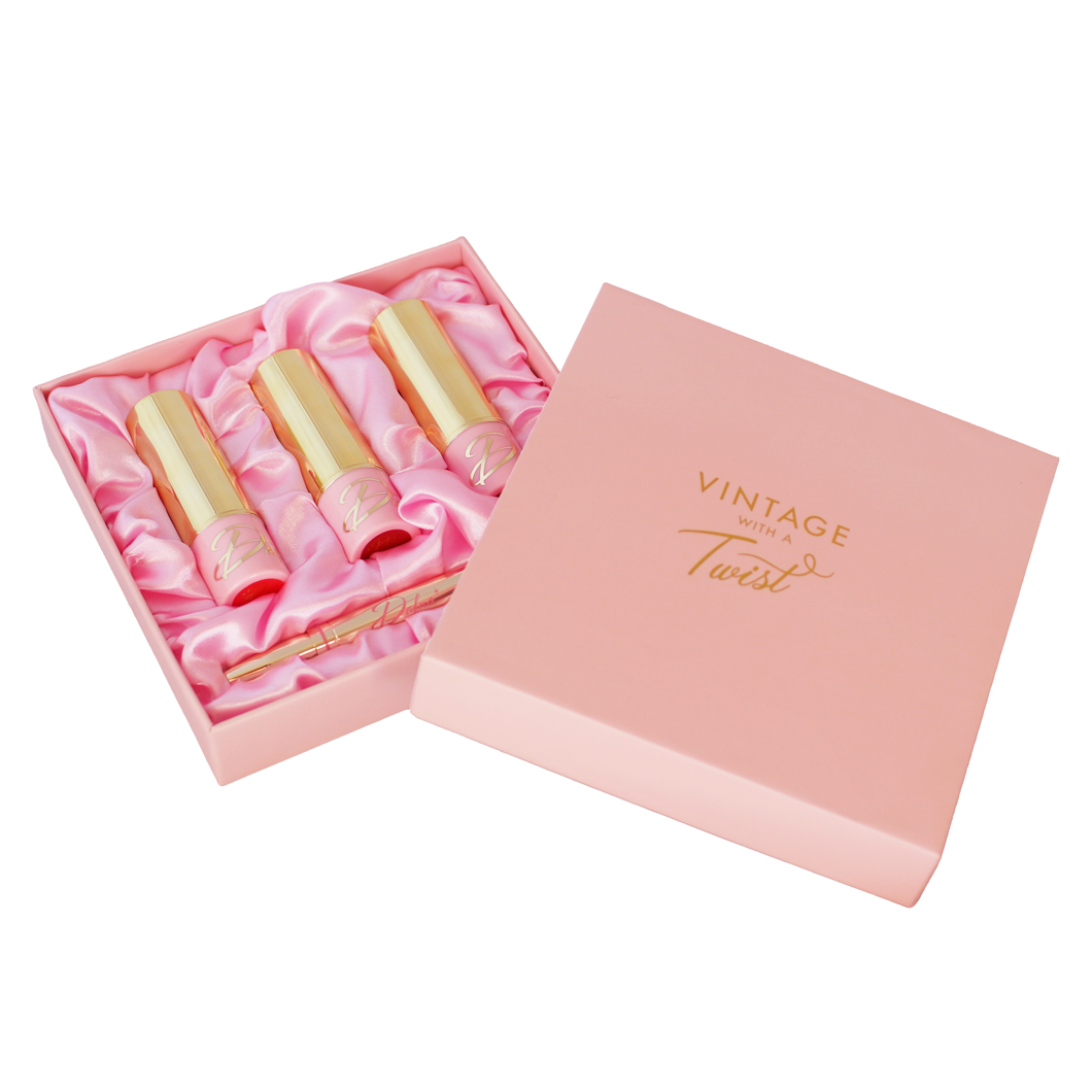 'Vintage with a Twist' - 3 Lipsticks Box Set with FREE Brush!